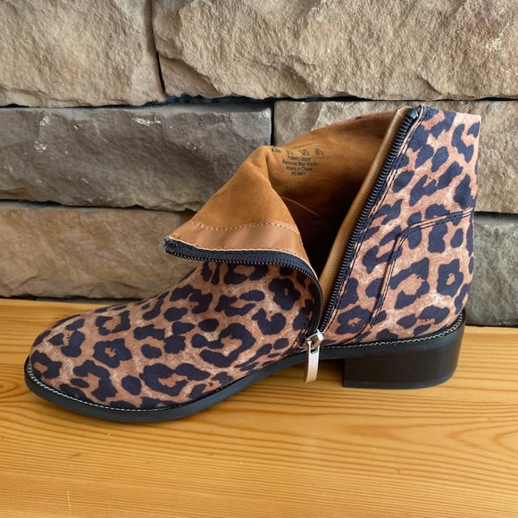 Franco Sarto Benny Ankle Bootie Camel Leopard Block Heel Size 8.5M - Picture 9 of 11